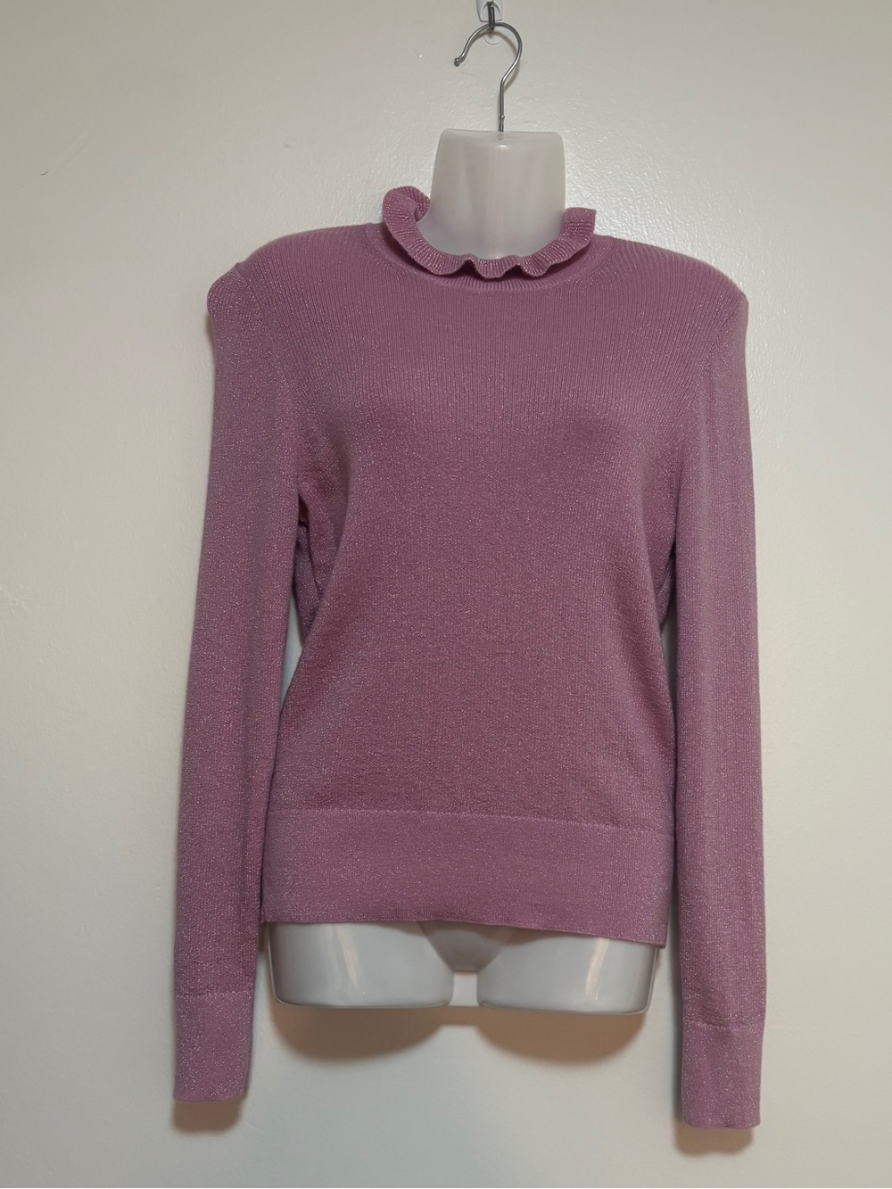 J.CREW RUFFLE-NECK PINK METALLIC FINISH SWEATER SIZE M